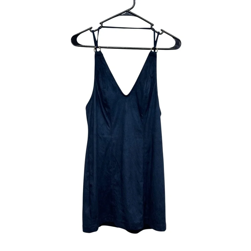 Free People Faux Suede‎ Navy Blue Bodycon Mini Dress S Strappy Y2K Sexy